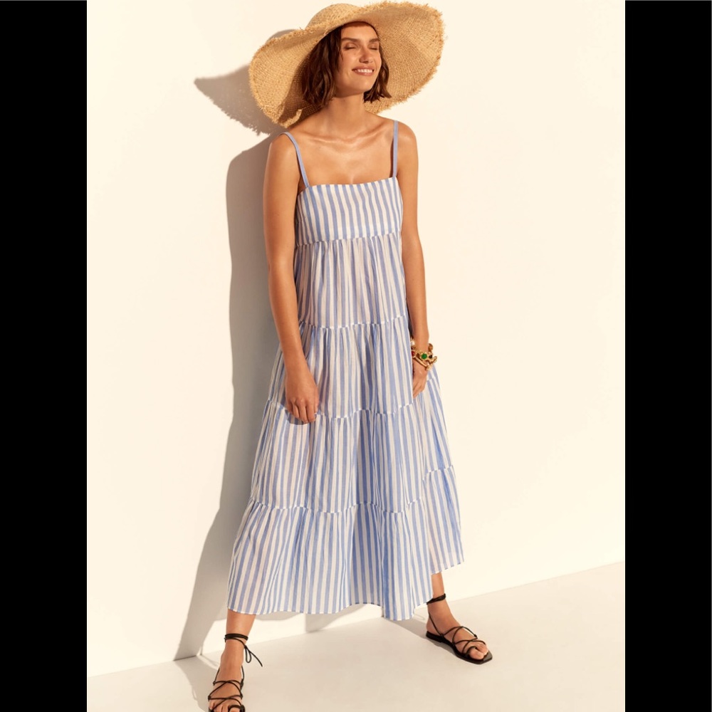 Blue chambray and white striped maxi